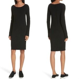 Vince Sweater Dress Black Scoop Neck Long Sleeve Rib Knit Wool Blend XS
